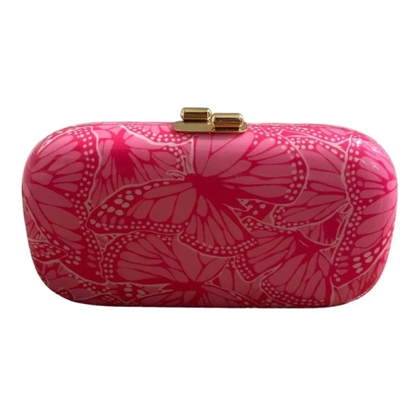Lilly Pulitzer Hard to Get Clutch Pink Daiquiri Pin Smooches Pattern Hard Shell - Picture 2 of 6